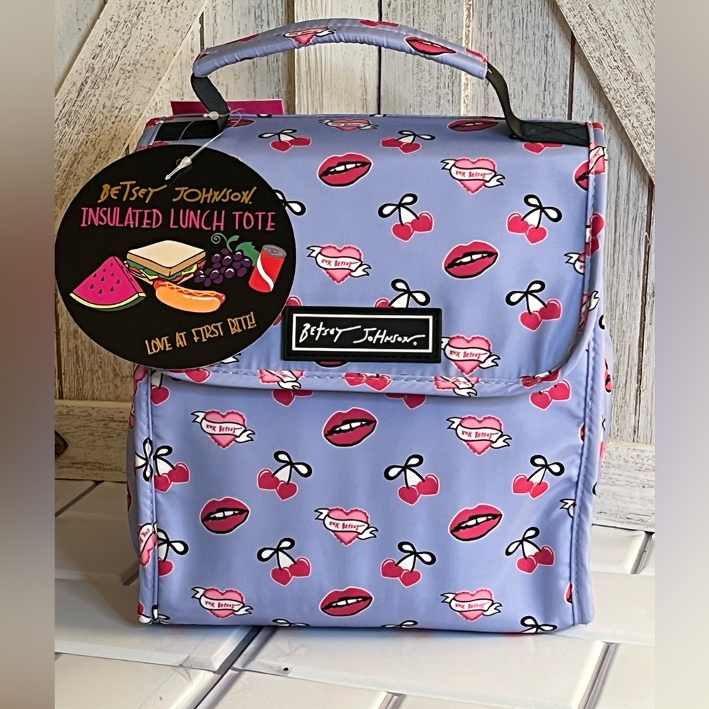 Betsey Johnson Purple Cherry and Lips Lunch Bag
